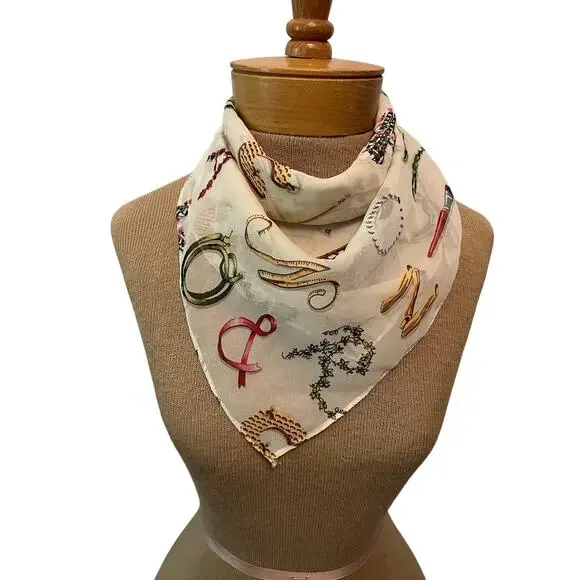 Vintage Nick & Nora silk scarf alphabet letters semi sheer neck wrap head cover - Picture 1 of 6